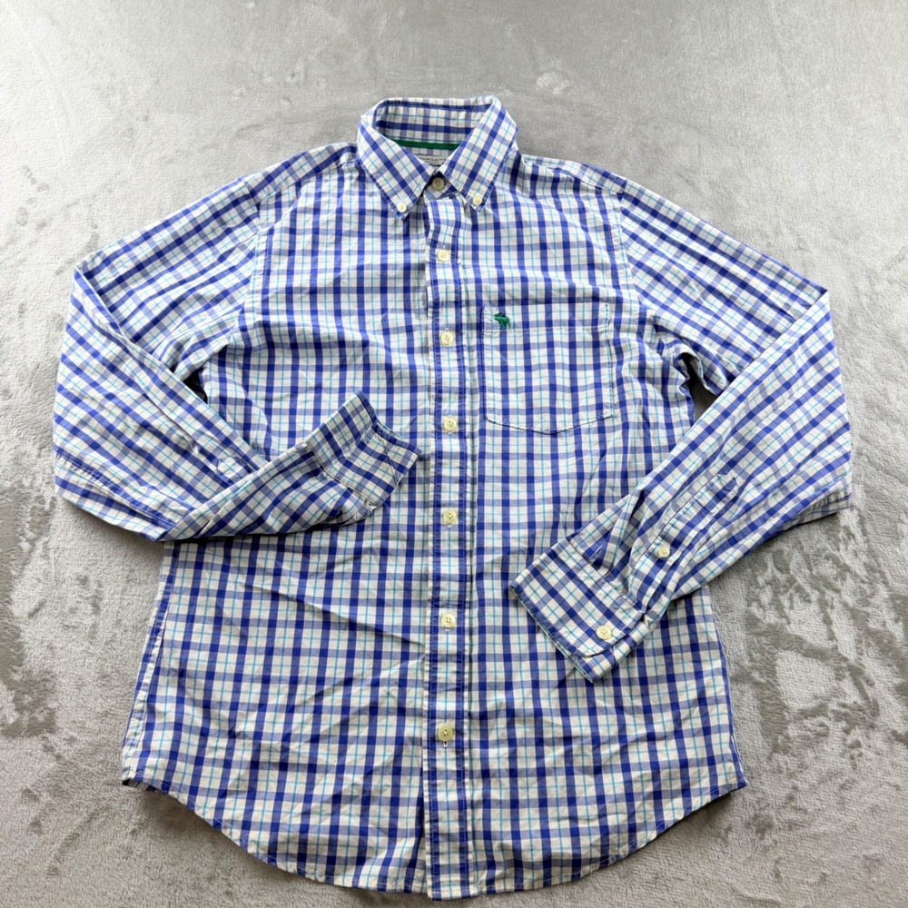 Abercrombie & Fitch Men's Small Blue Gingham Plaid Button Down Shirt Long Sleeve